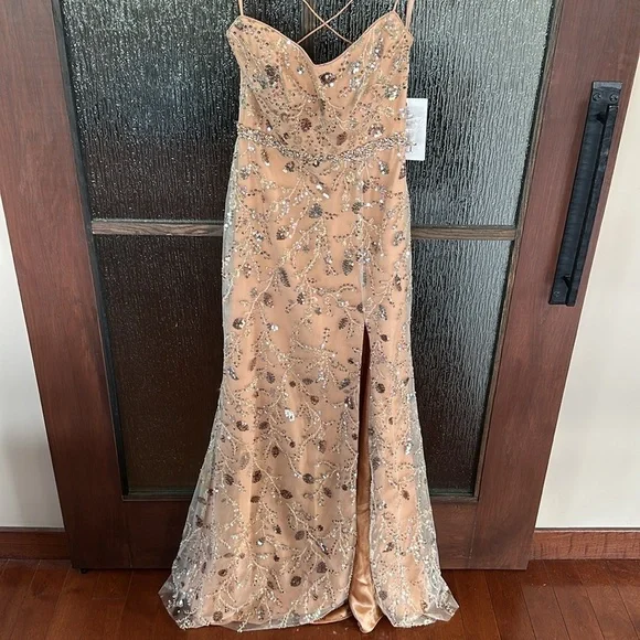 Mac Duggal 68049 Nude Embellished Sleeveless Lace Up Gown 4 NEW $498 - Picture 3 of 11